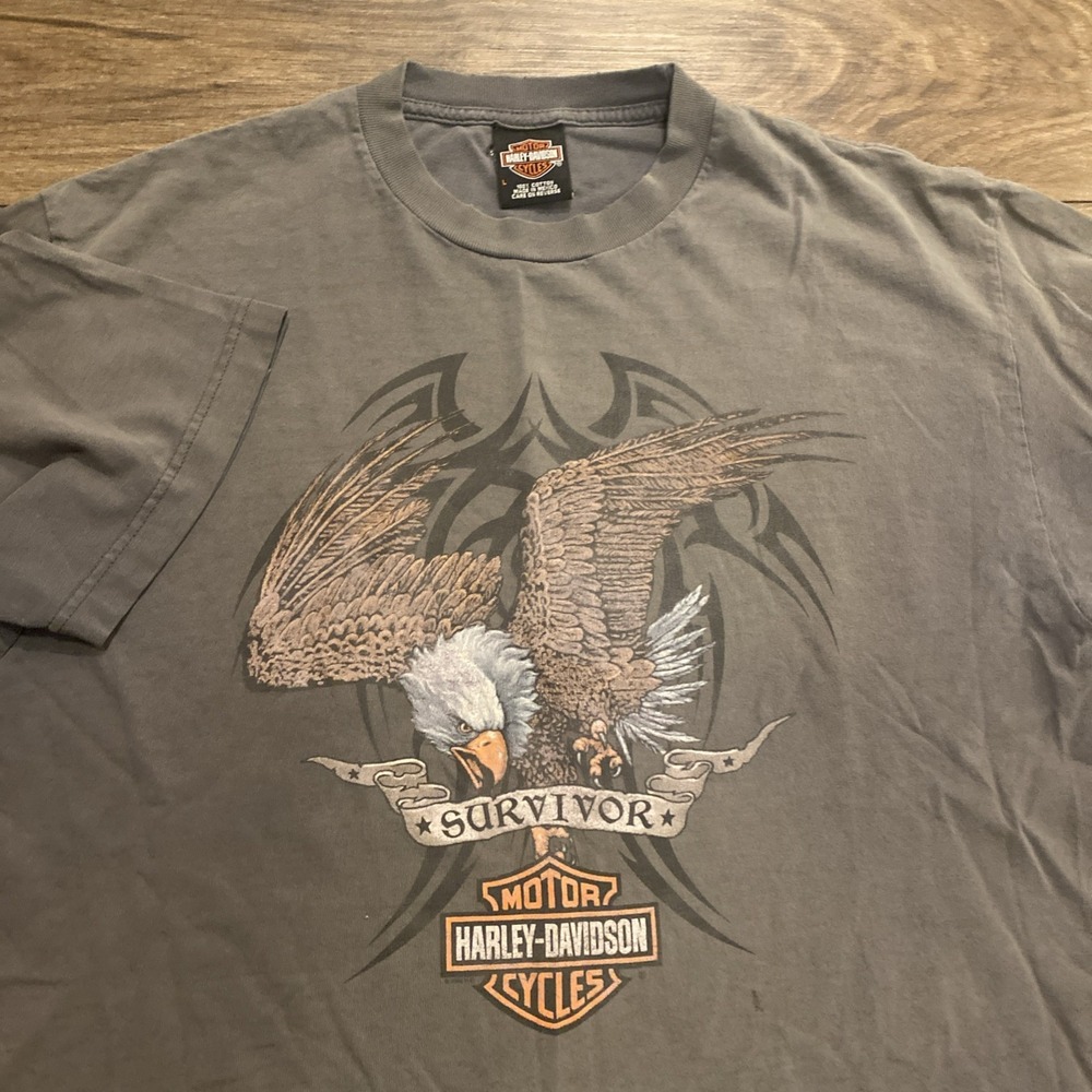 Vintage Harley Davidson Survivor Gettysburg Civil War T-Shirt Gray L Patriotic